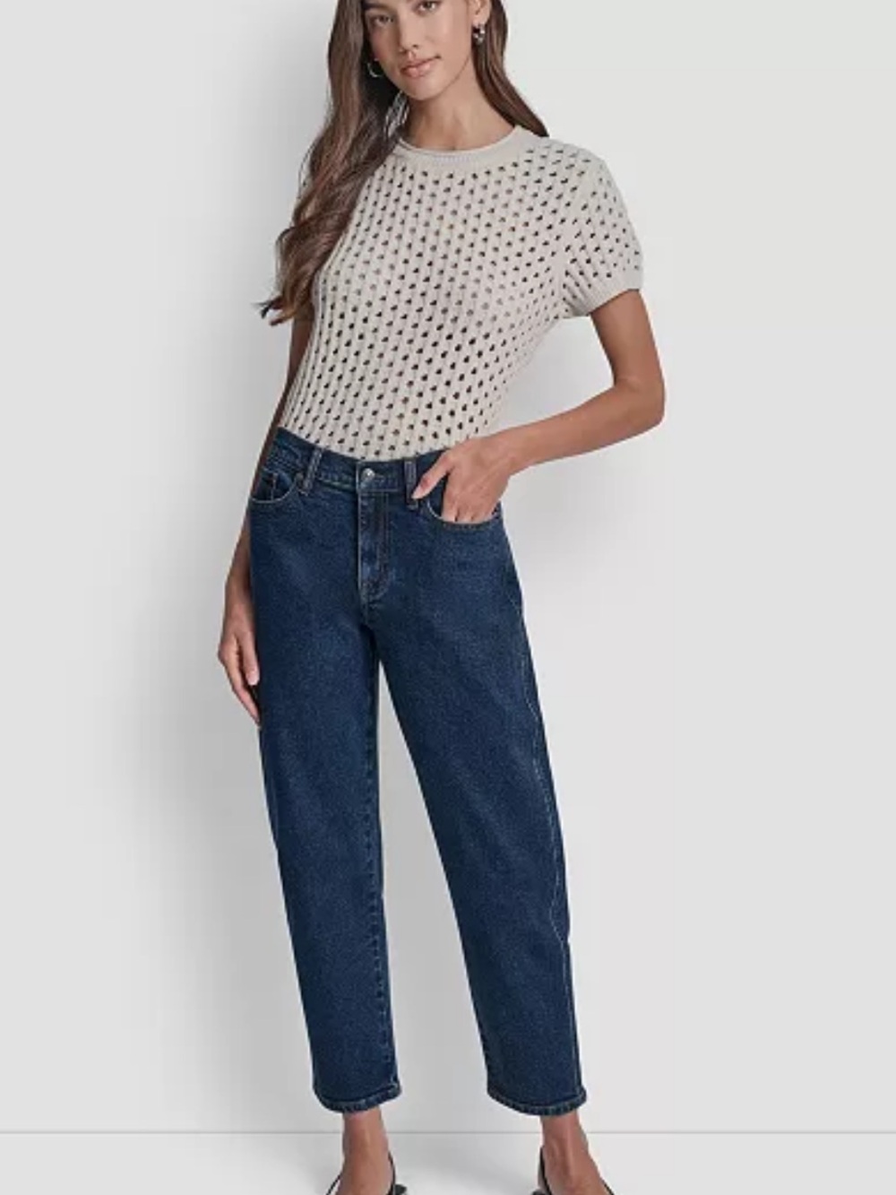 DKNY Barrel Midrise Womans 32P Dark Blue Relaxed Fit Jeans